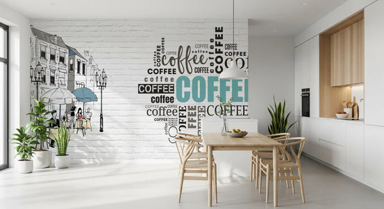 Sketched bistro scene warms a busy kitchen wall mural GD11387
