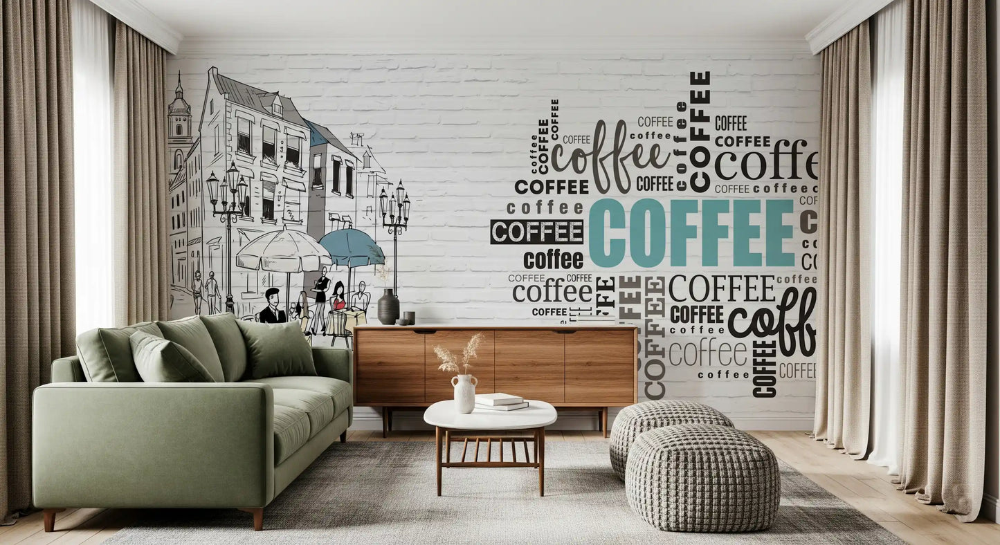 Hand-Drawn Bistro Narrative Wall Mural