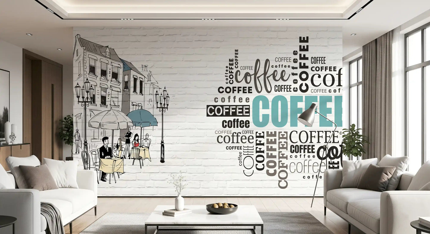 Hand-Drawn Bistro Narrative Wall Mural