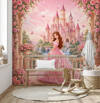 Pink Castle Princess Garden Scene Wall Mural