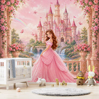 Pink Castle Princess Garden Scene Wall Mural