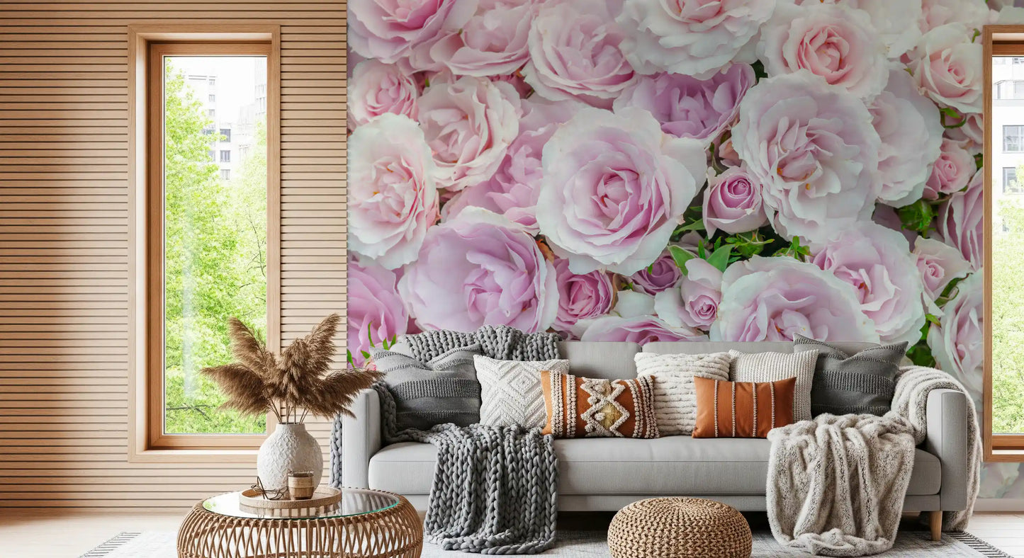 Soft Blush Rose Garden Wall Mural