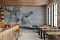 Metallic Horse Heads Architectural View Wall Mural