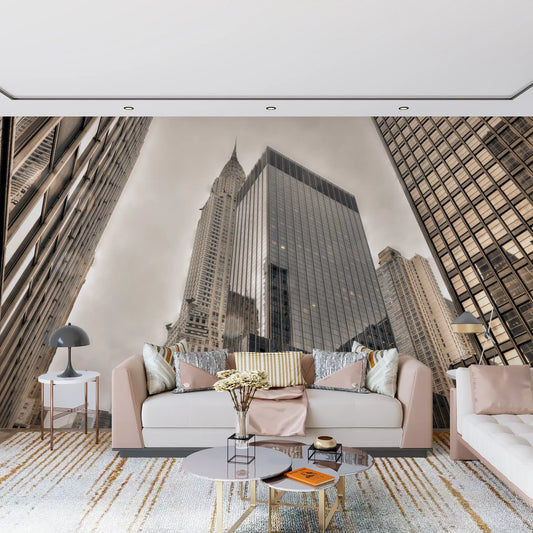 Glass skyscrapers soaring past a grey sky, Architectural Heights wall mural GD11407