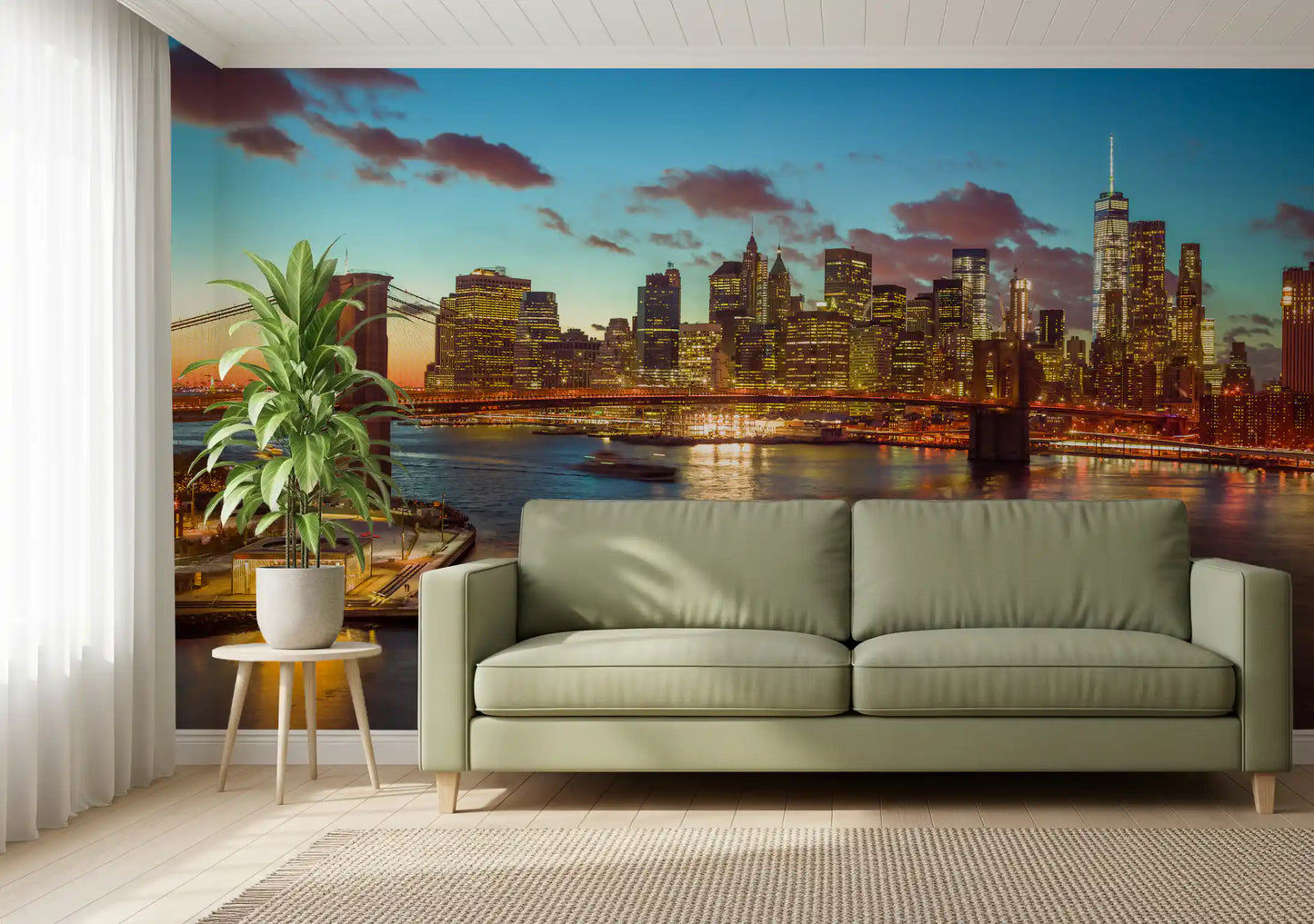 Brooklyn Bridge Twilight Panorama Wall Mural
