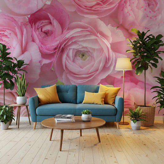 Office area wrapped in pale pink petals, Pink Ranunculus wall mural GD11411