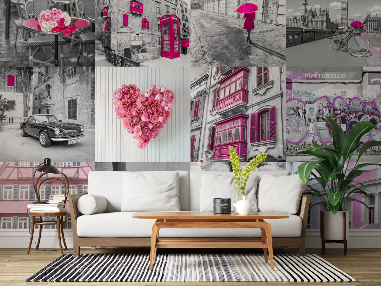 Monochrome Rose Cityscape Fusion Wall Mural