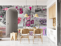 Monochrome Rose Cityscape Fusion Wall Mural