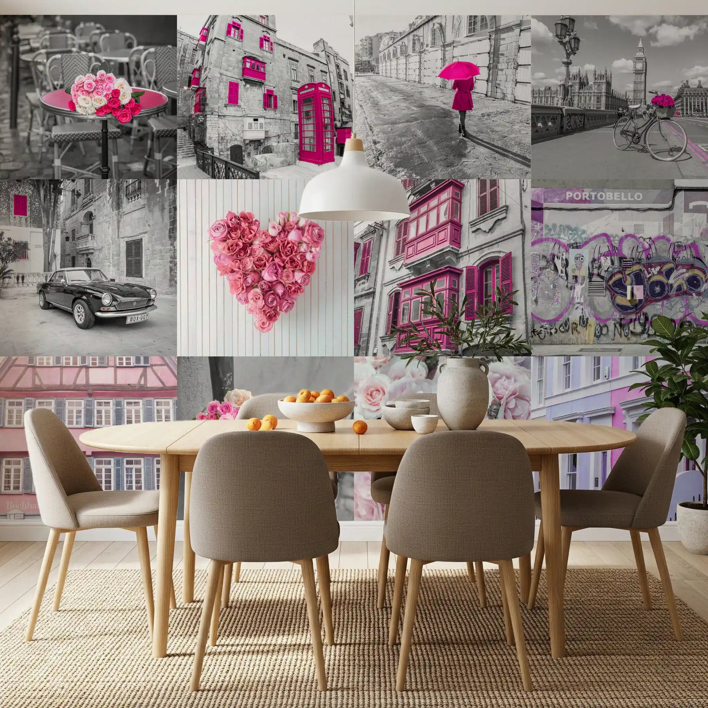Monochrome Rose Cityscape Fusion Wall Mural