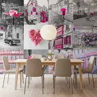 Monochrome Rose Cityscape Fusion Wall Mural