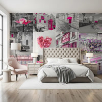 Monochrome Rose Cityscape Fusion Wall Mural