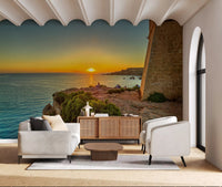 Golden Hour Coastal Cliff View Wall Mural