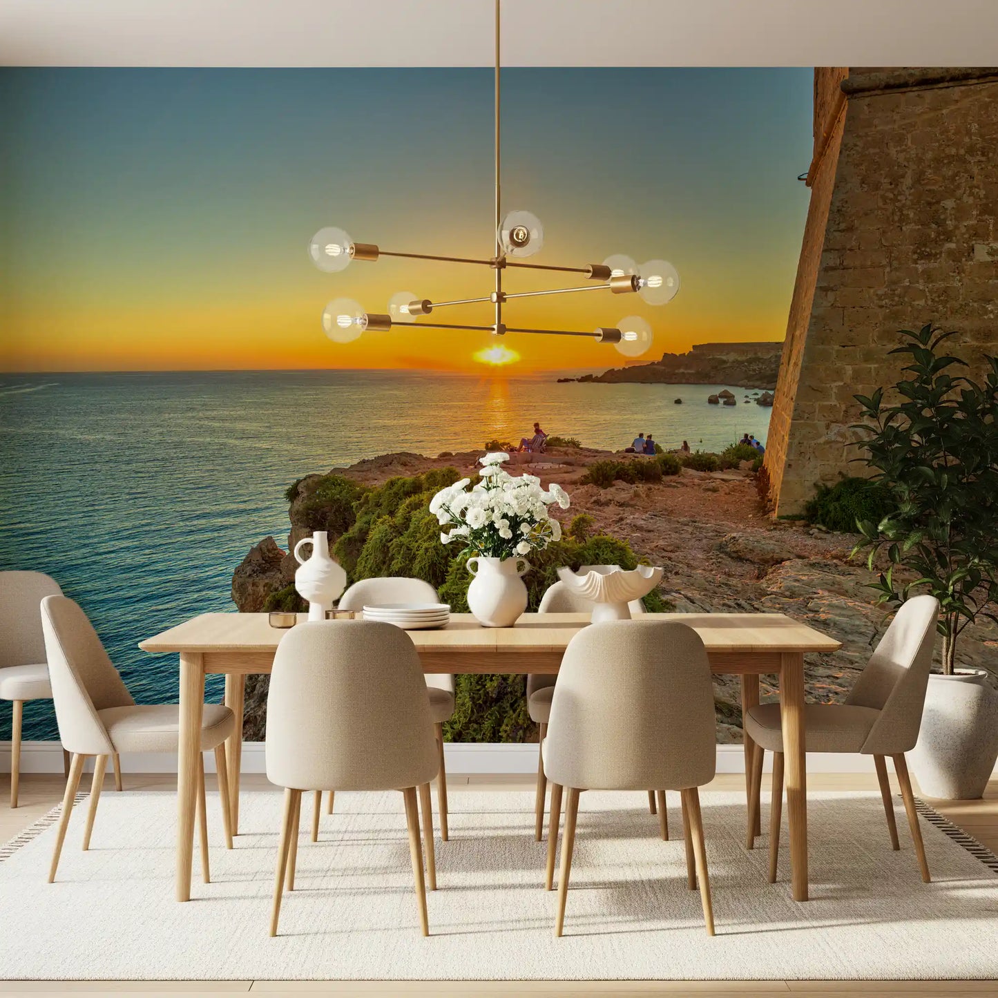 Golden Hour Coastal Cliff View Wall Mural
