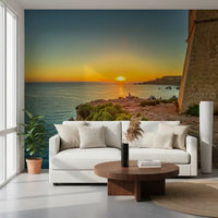 Golden Hour Coastal Cliff View Wall Mural