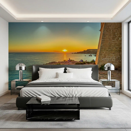 Warm sunset over the sea calms a bedroom, cliff view wall mural GD11419