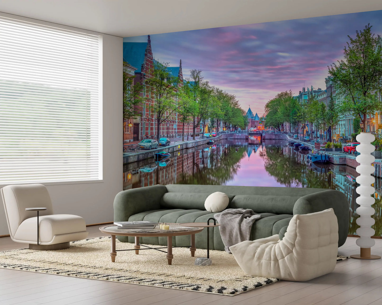Twilight Amsterdam Canal Scene Wall Mural