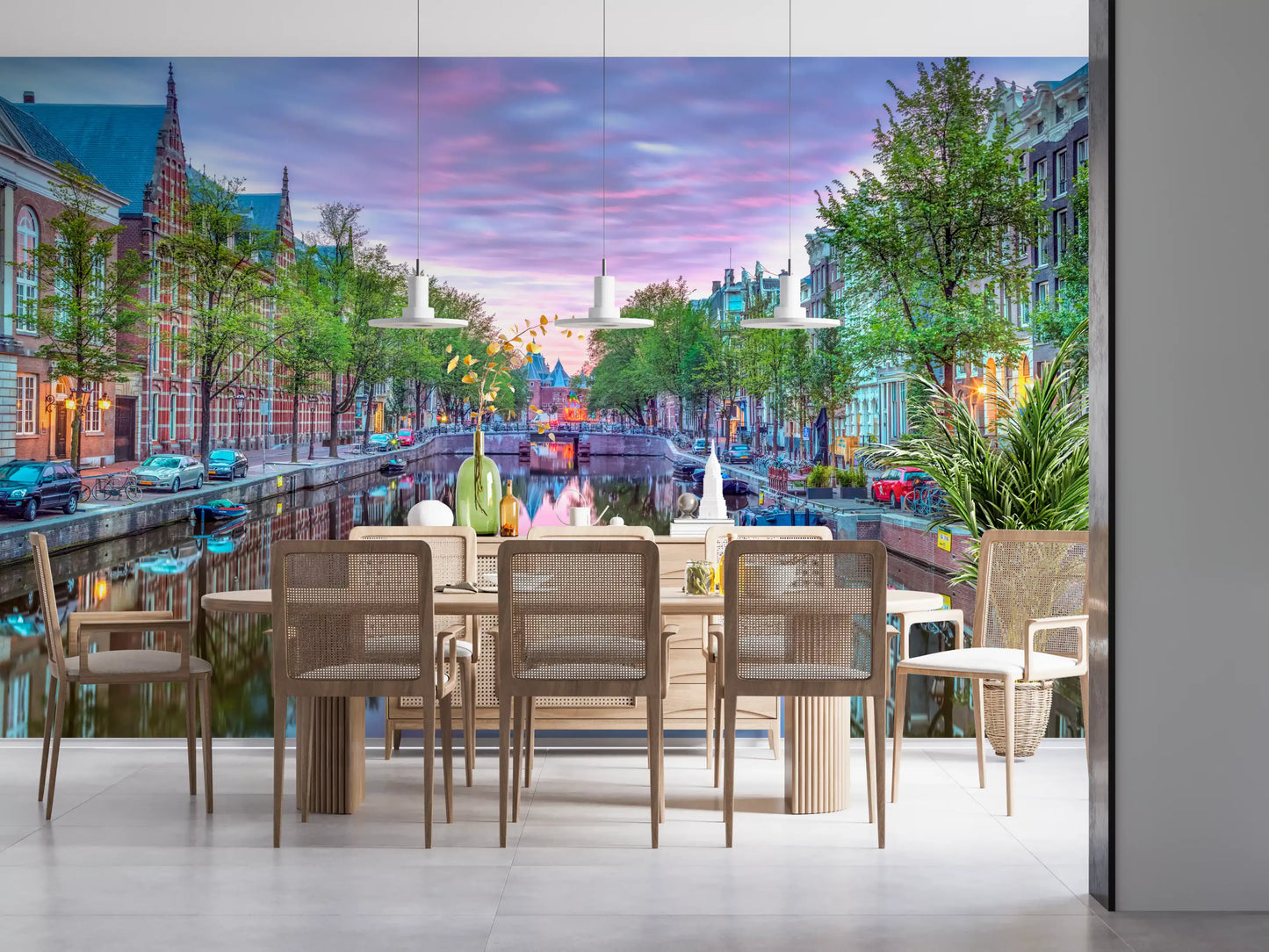 Twilight Amsterdam Canal Scene Wall Mural