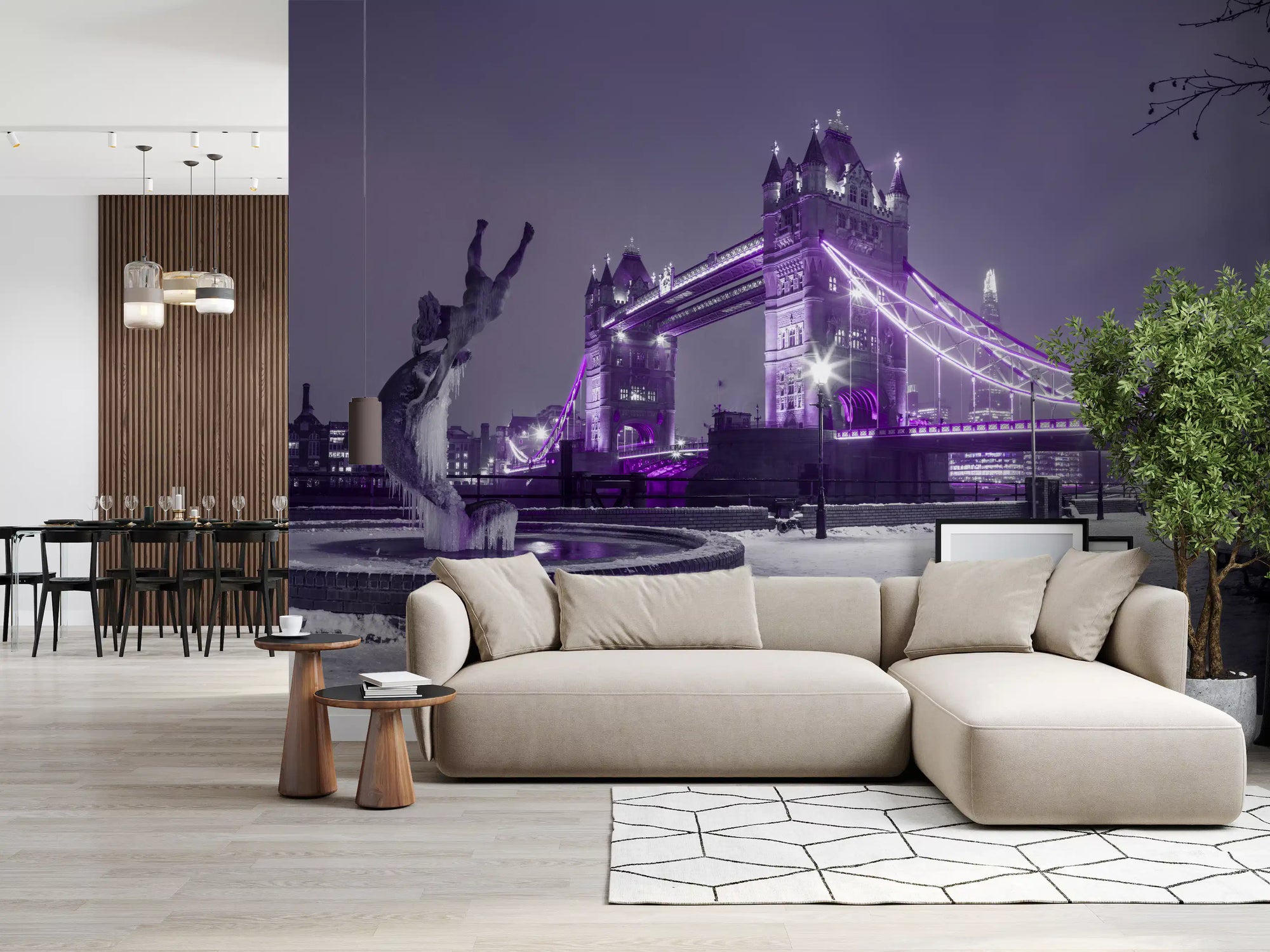 Frozen Cityscape Twilight wall mural giving a living room a bold night view, GD11428