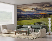 Golden Sunset Valley Bench Wall Mural