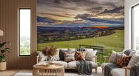 Golden Sunset Valley Bench Wall Mural