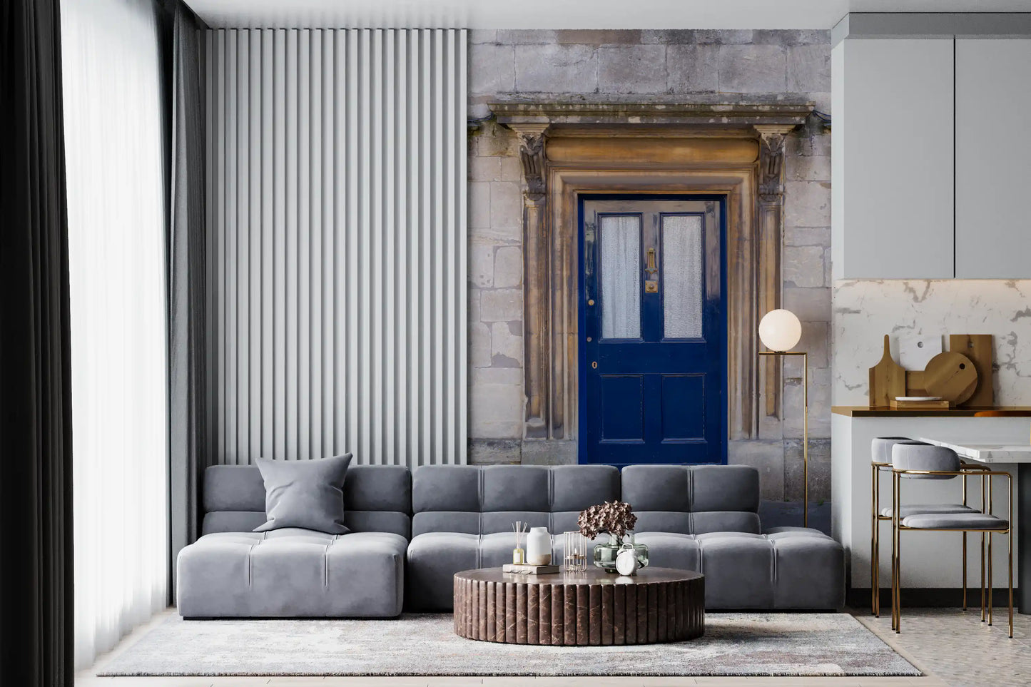 Stone Archway and Deep Blue Entry Wall Mural
