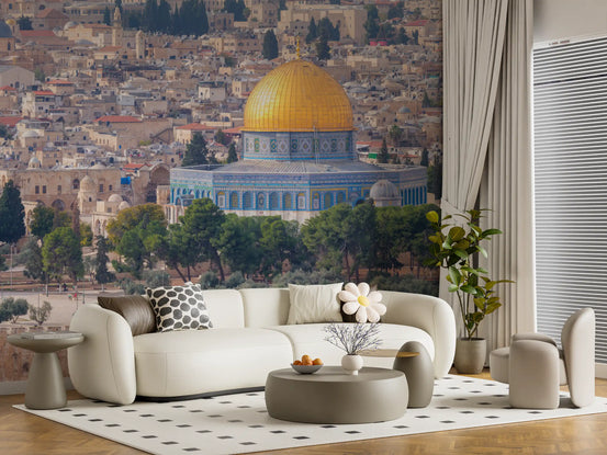 Jerusalem Golden Dome wall mural warms a living room GD11447