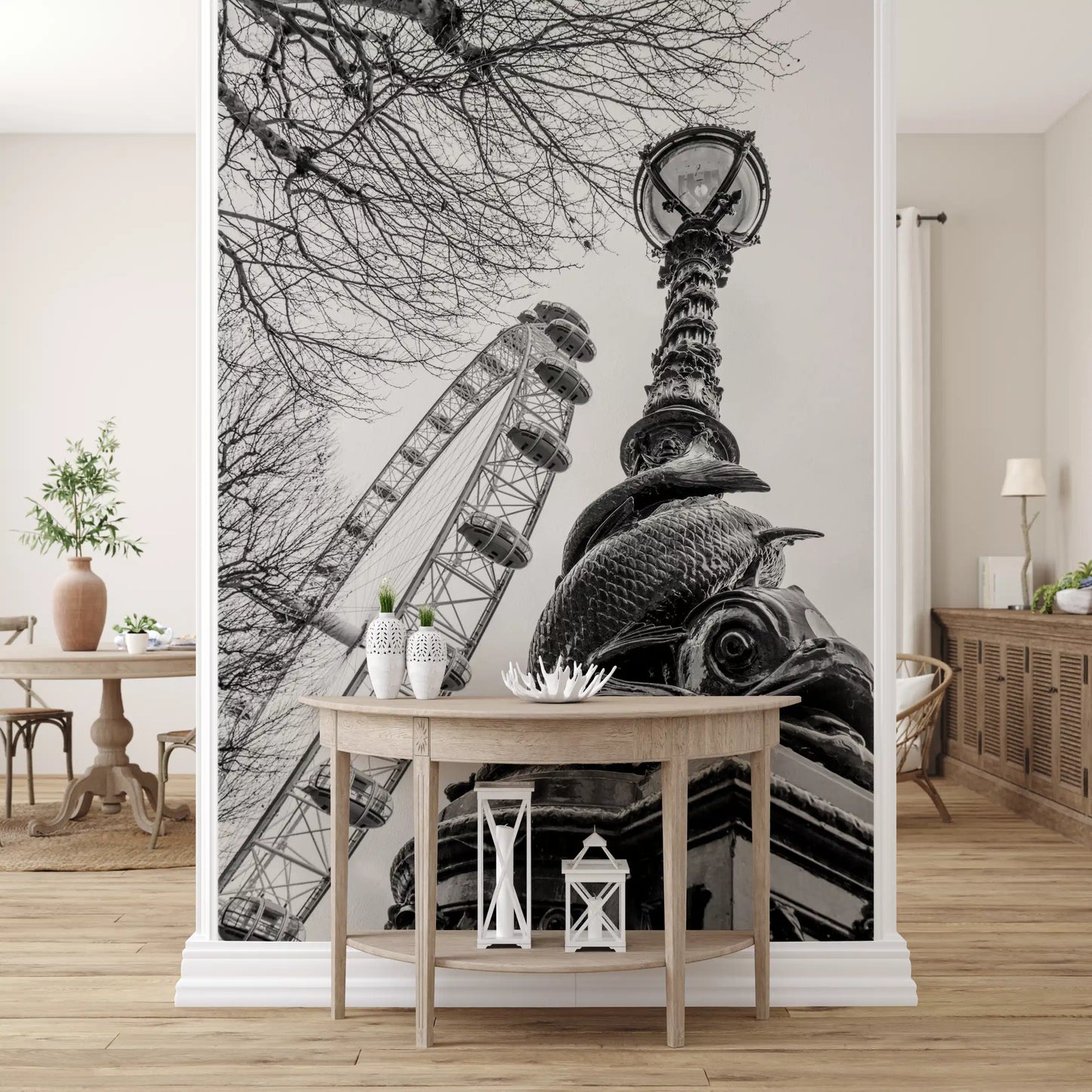 London Landmark Observation Wheel and Lamppost Wall Mural