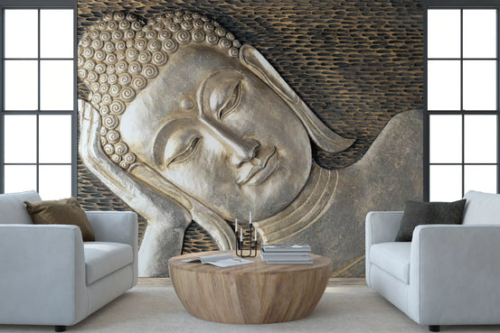 Meditative Metallic Sculpture Surface wall mural calming a living room in silver tones GD11452