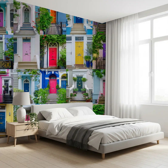 Colourful front doors mosaic wall mural lifting a bedroom GD11460