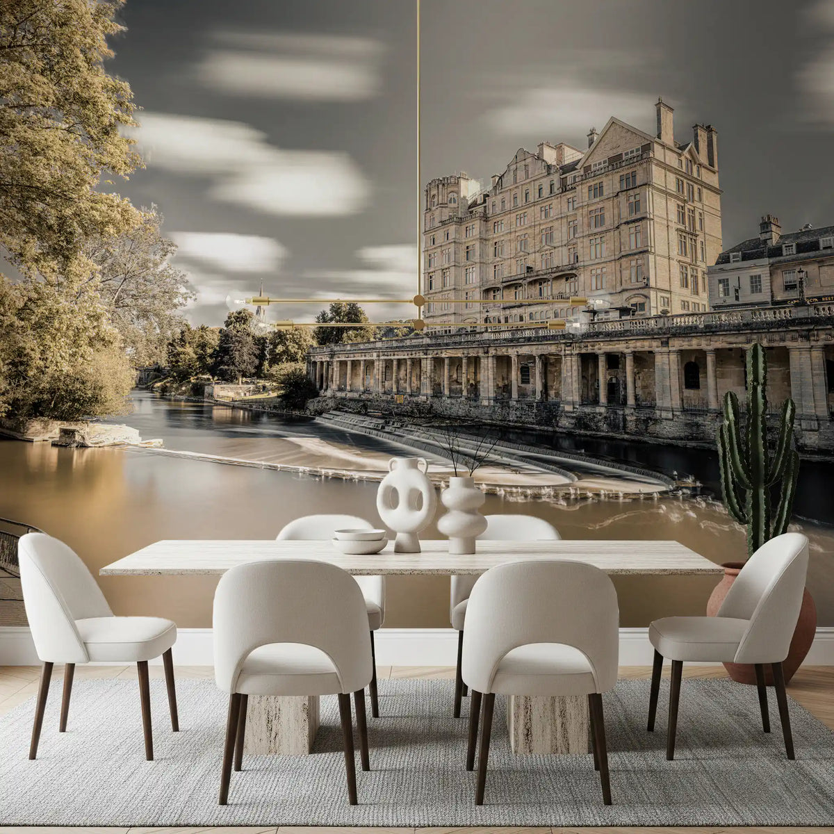 Bath riverside heritage wall mural warming a dining room GD11461