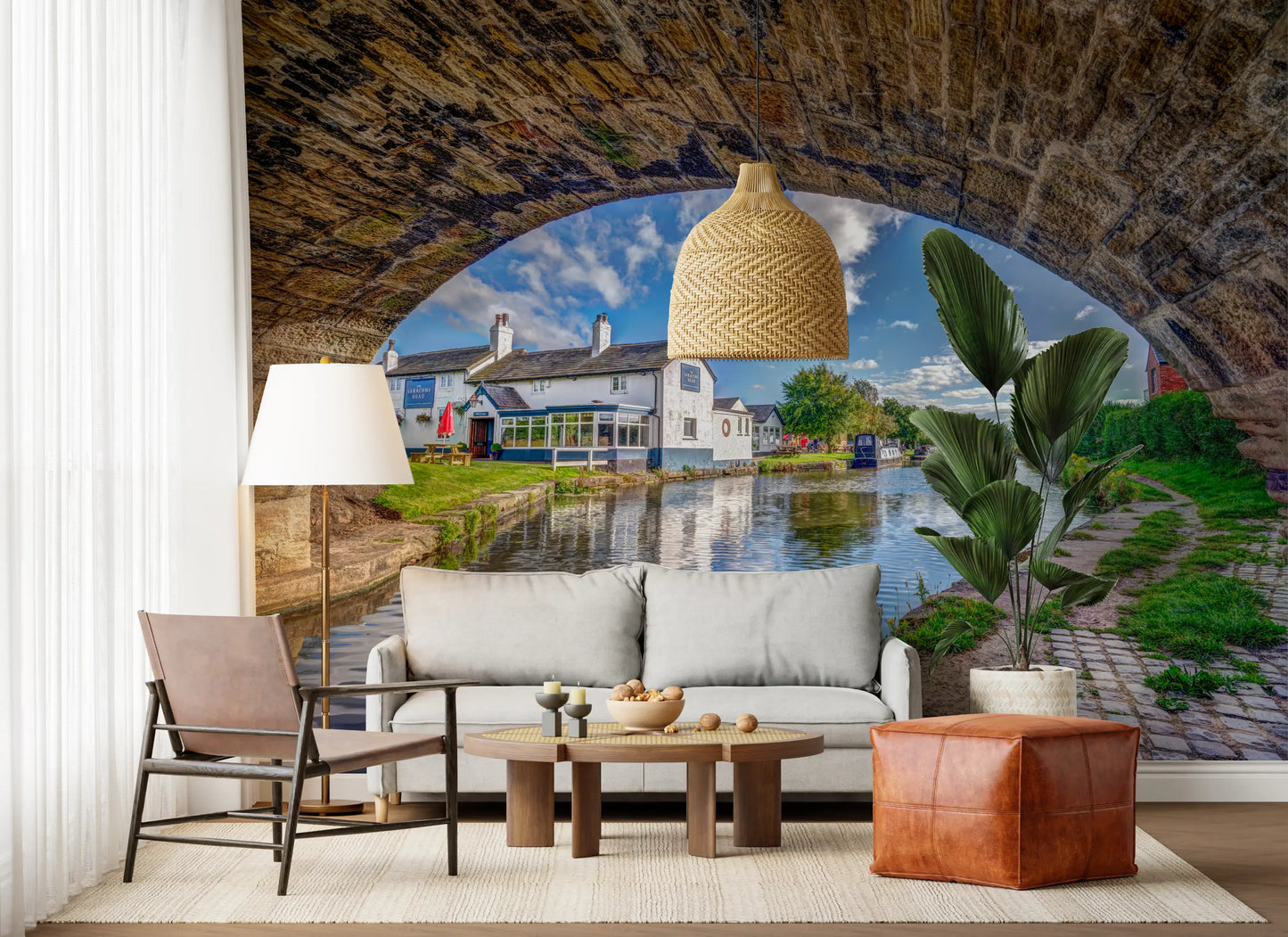 Stone Archway Waterside View Wall Mural