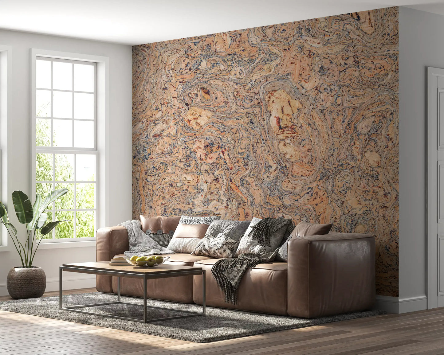Rustic Swirling Bark Motif Wall Mural
