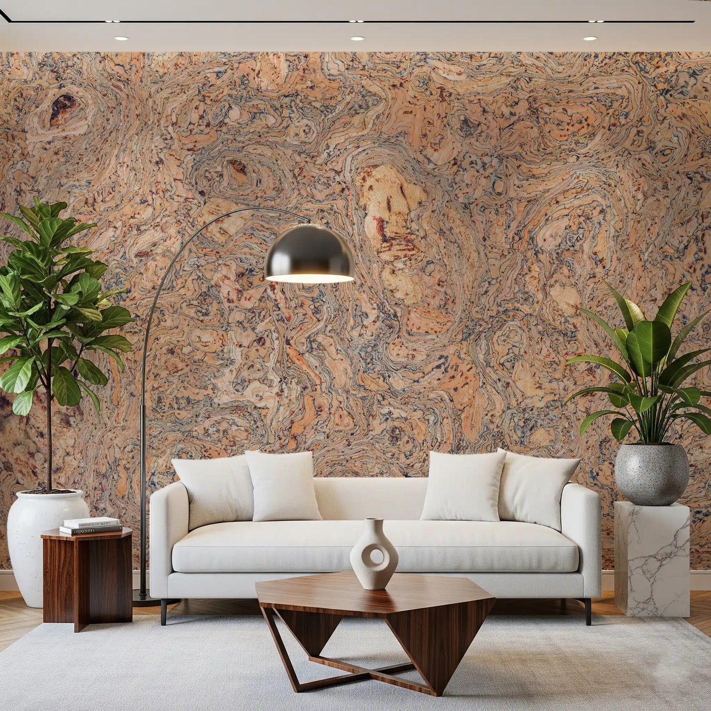 Rustic Swirling Bark Motif Wall Mural