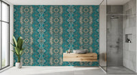 Teal & Gray Intricate Abstract Ornamental Wallpaper  -  AMBER DESIGN WALLPAPER