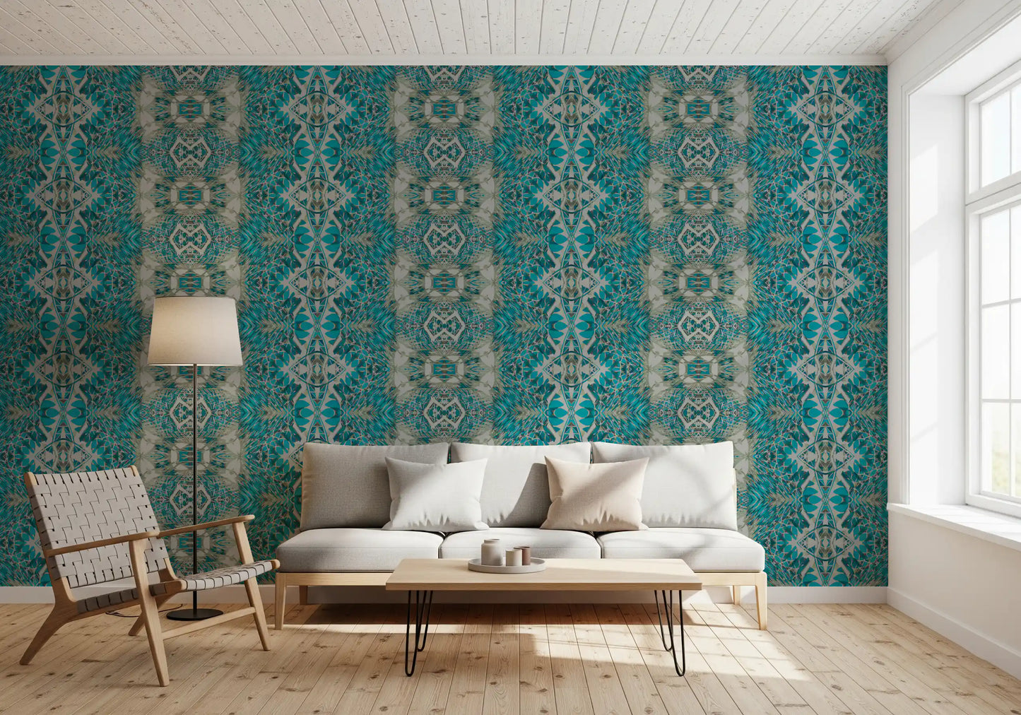 Teal & Gray Intricate Abstract Ornamental Wallpaper  -  AMBER DESIGN WALLPAPER