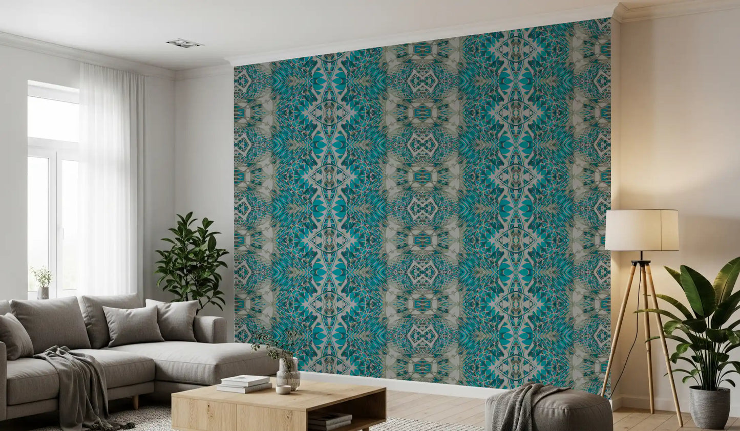 Teal & Gray Intricate Abstract Ornamental Wallpaper  -  AMBER DESIGN WALLPAPER