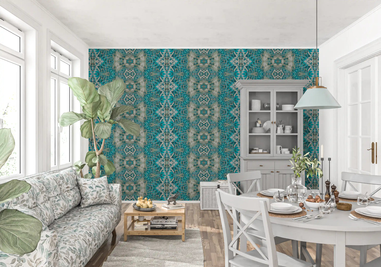 Teal & Gray Intricate Abstract Ornamental Wallpaper  -  AMBER DESIGN WALLPAPER