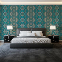 Teal & Gray Intricate Abstract Ornamental Wallpaper  -  AMBER DESIGN WALLPAPER