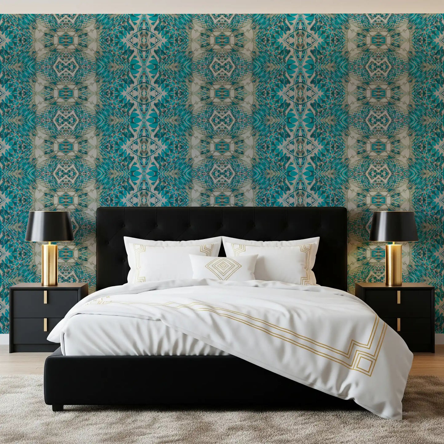 Teal & Gray Intricate Abstract Ornamental Wallpaper  -  AMBER DESIGN WALLPAPER