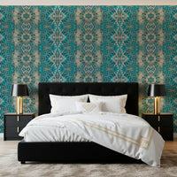 Teal & Gray Intricate Abstract Ornamental Wallpaper  -  AMBER DESIGN WALLPAPER