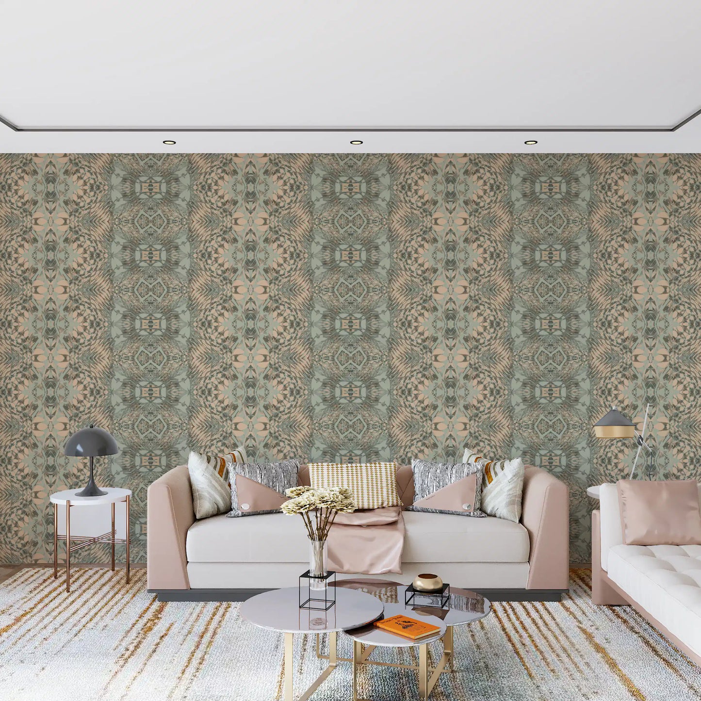 Peach & Sage Contemporary Abstract Botanical Wallpaper - AMBER DESIGN  Wallpaper⁠