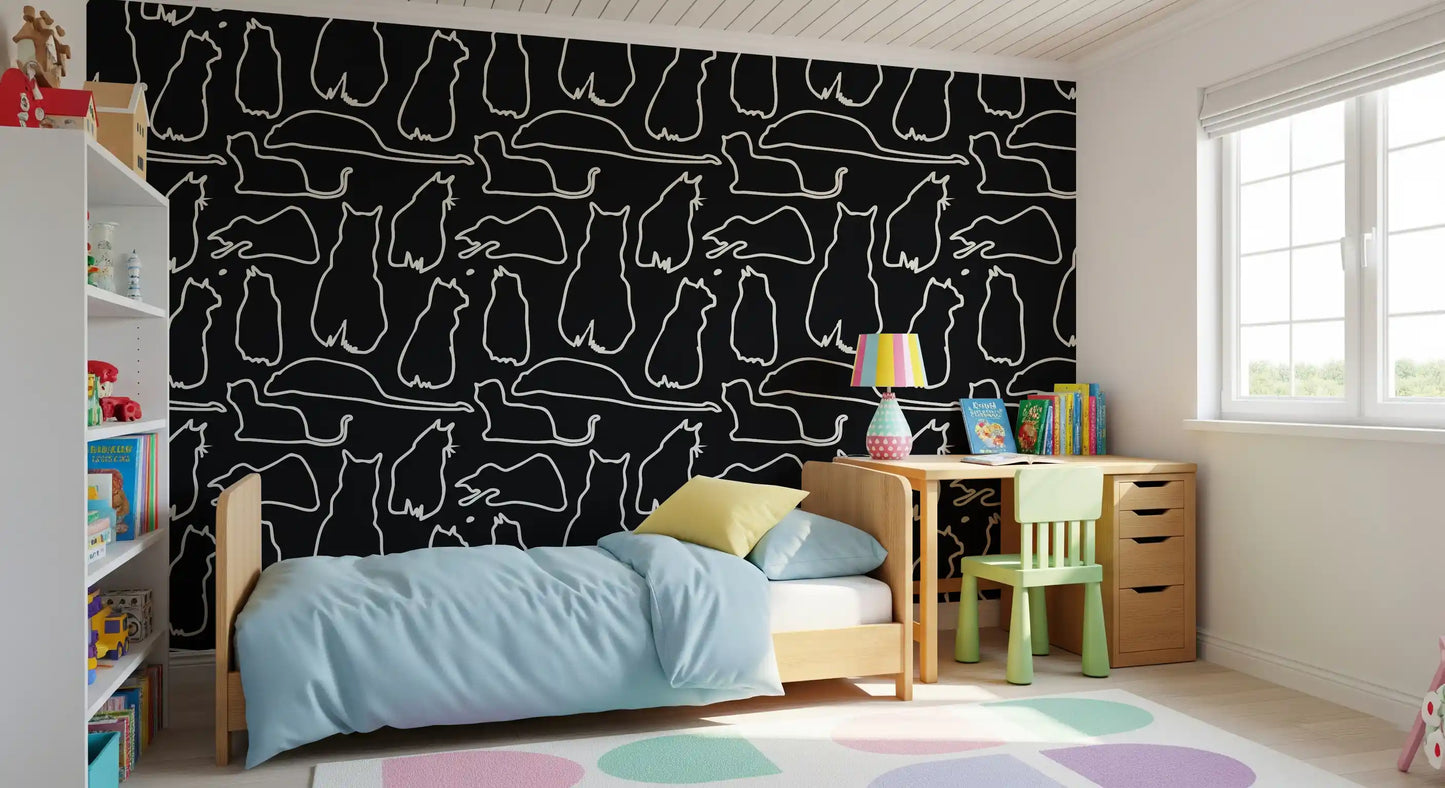 Munki and the Spot - Black Paper & Cream Wallpaper⁠