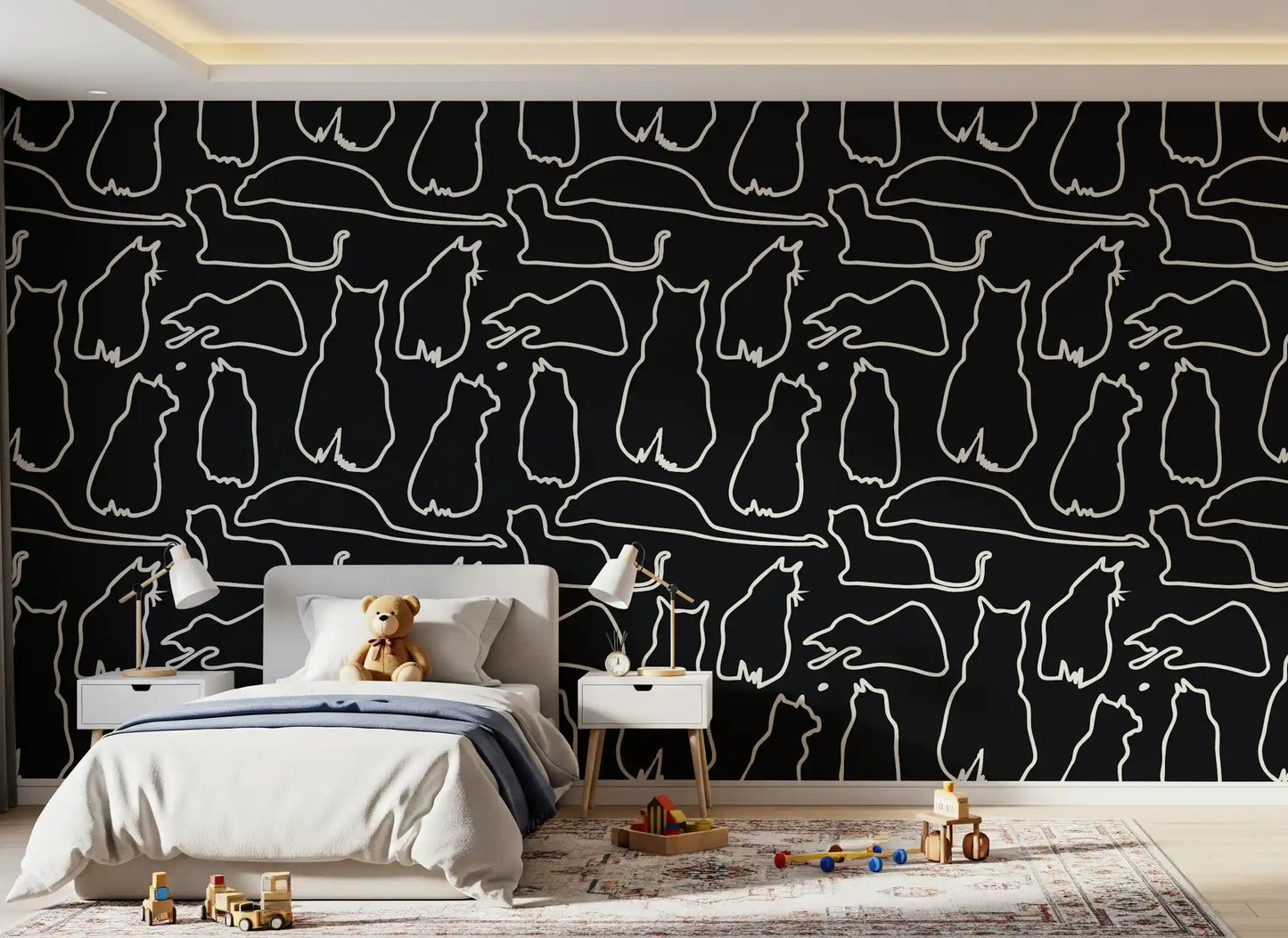 Munki and the Spot - Black Paper & Cream Wallpaper⁠