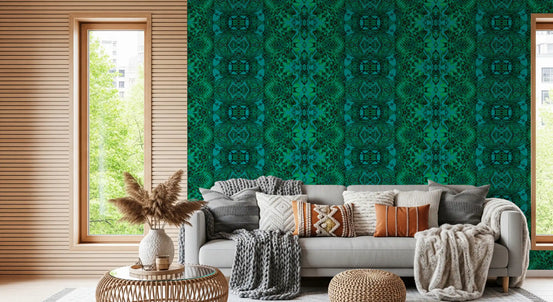 Abstract Ornamental Emerald Green Lattice - AMBER Wallpaper⁠