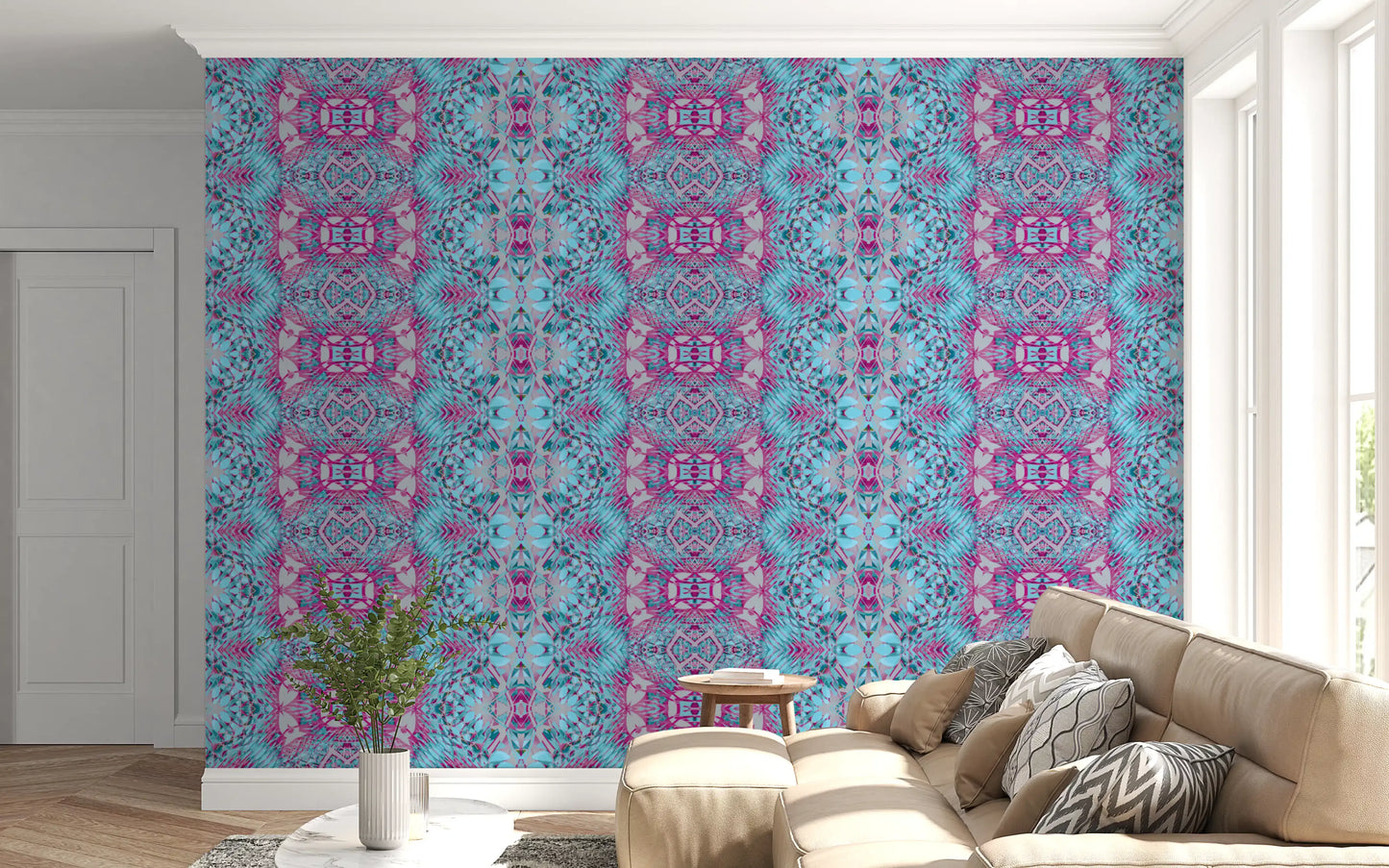 Magenta & Turquoise Abstract Ornamental Lattice Wallpaper - AMBER DESIGN Wallpaper Wallpaper⁠