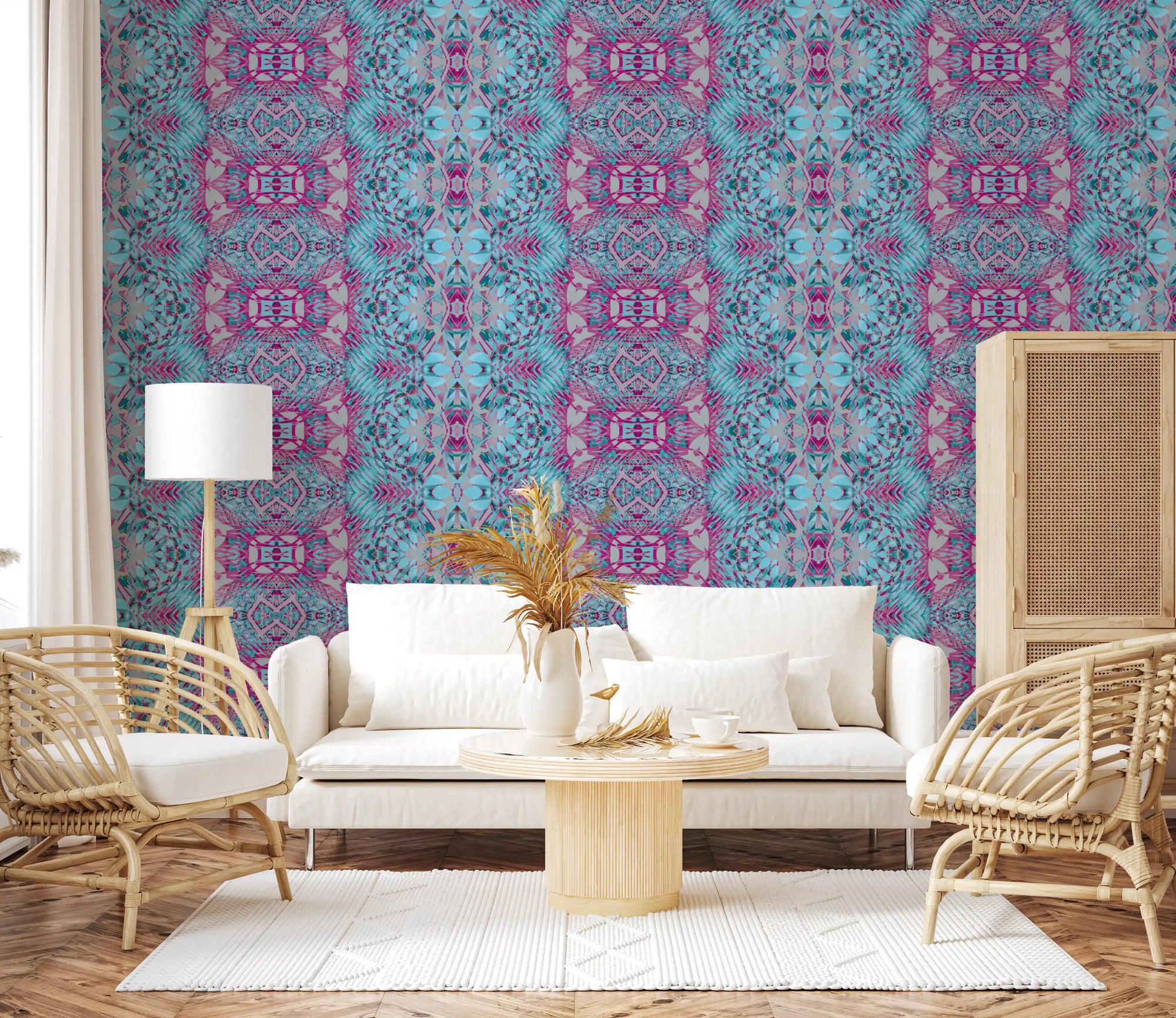 Magenta & Turquoise Abstract Ornamental Lattice  - AMBER  Wallpaper⁠