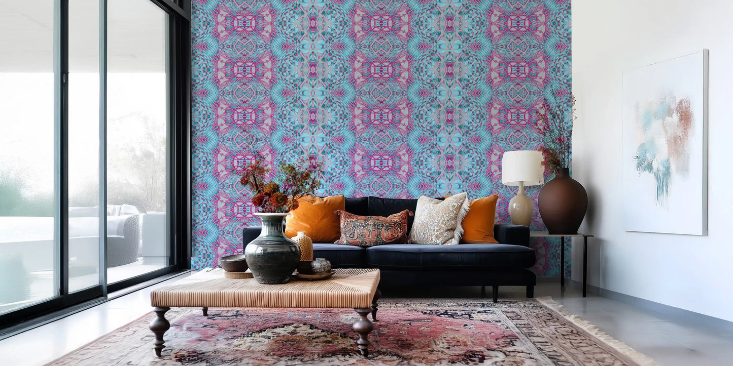 Magenta & Turquoise Abstract Ornamental Lattice Wallpaper - AMBER DESIGN Wallpaper Wallpaper⁠