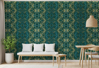 Abstract Ornamental Geometric Teal & Pale Yellow Lattice Wallpaper - AMBER DESIGN Wallpaper Wallpaper⁠