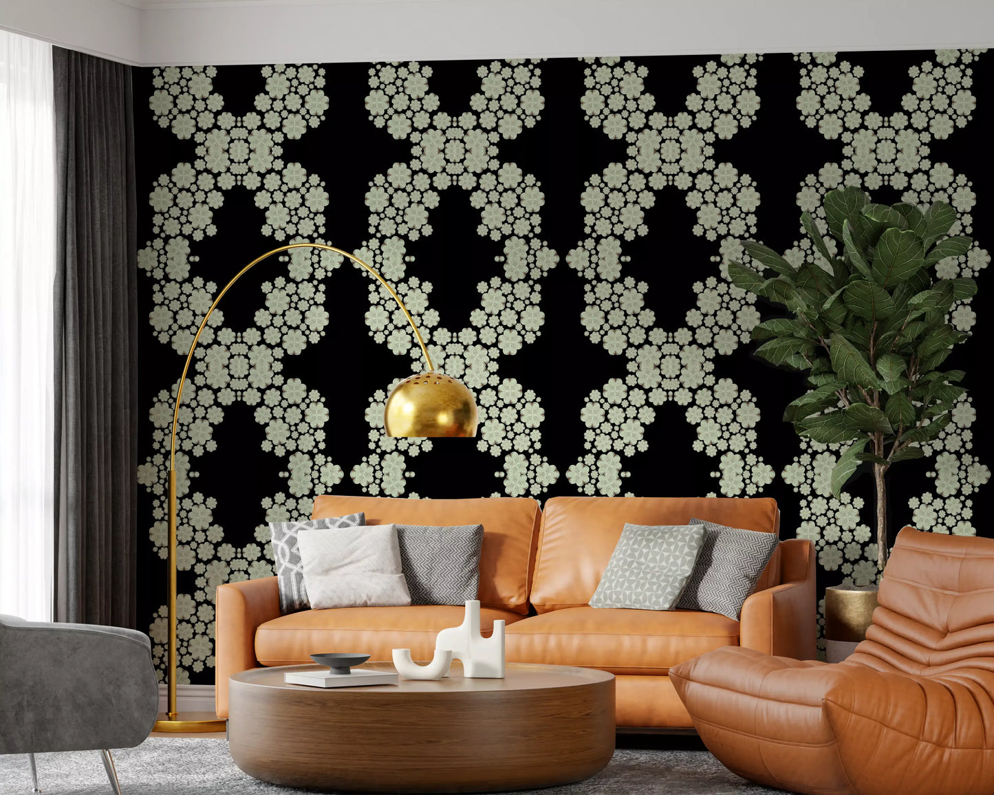 Ivory & Black Floral Vine Wallpaper -  CARDAMINE DESIGN  Wallpaper⁠