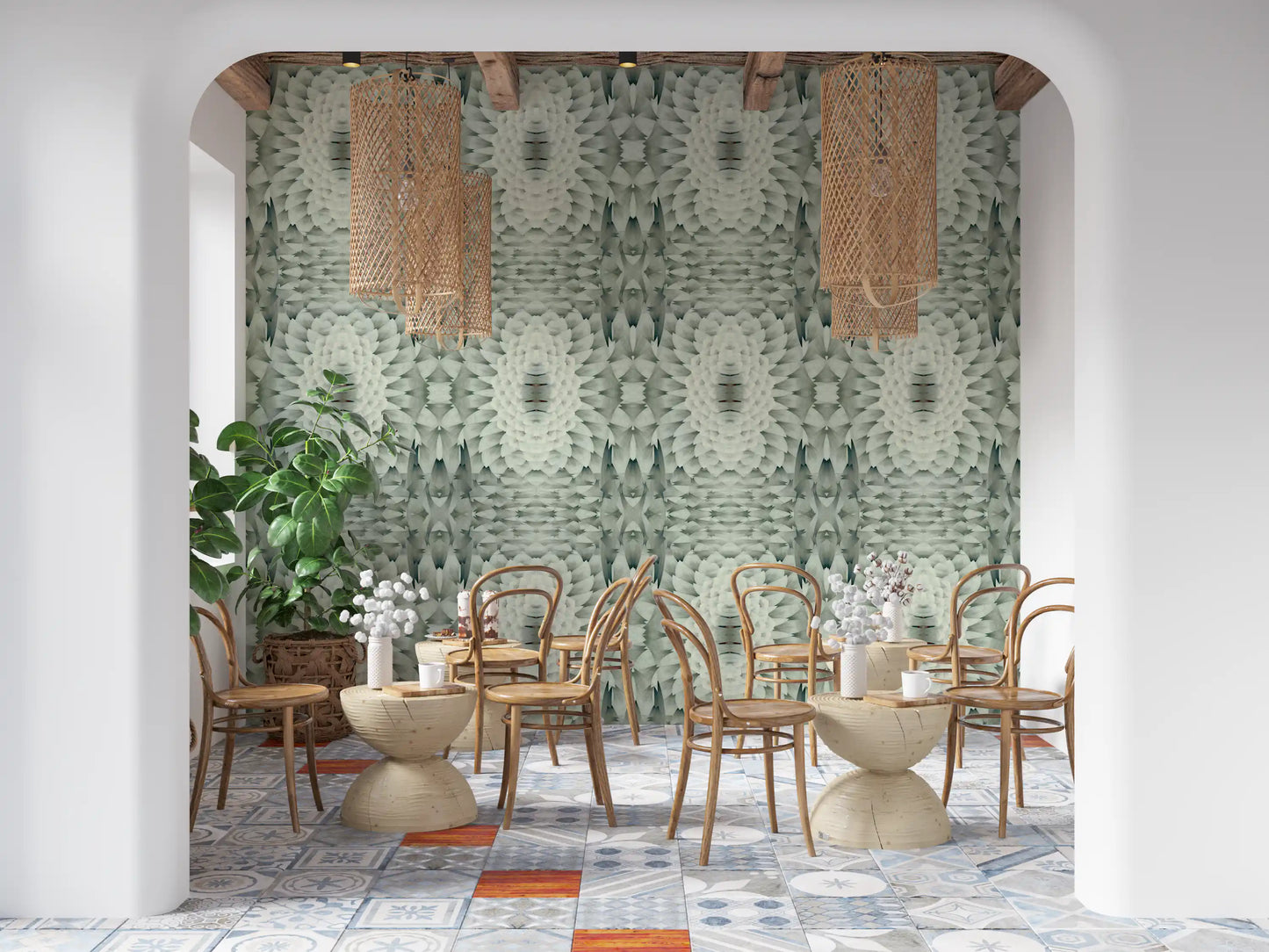 Sculptural Geometric Floral Wallpaper - GARDENIA DESIGN Wallpaper⁠
